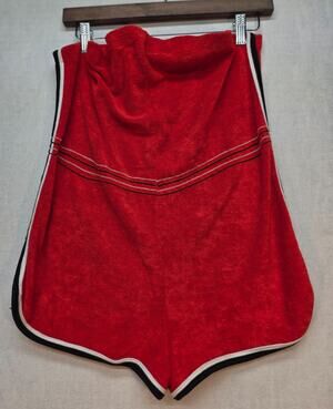 Vtg 70s Sears JR Bazaar Red Terry Cloth Romper Shorts Playsuit (M)‎ Rare Find